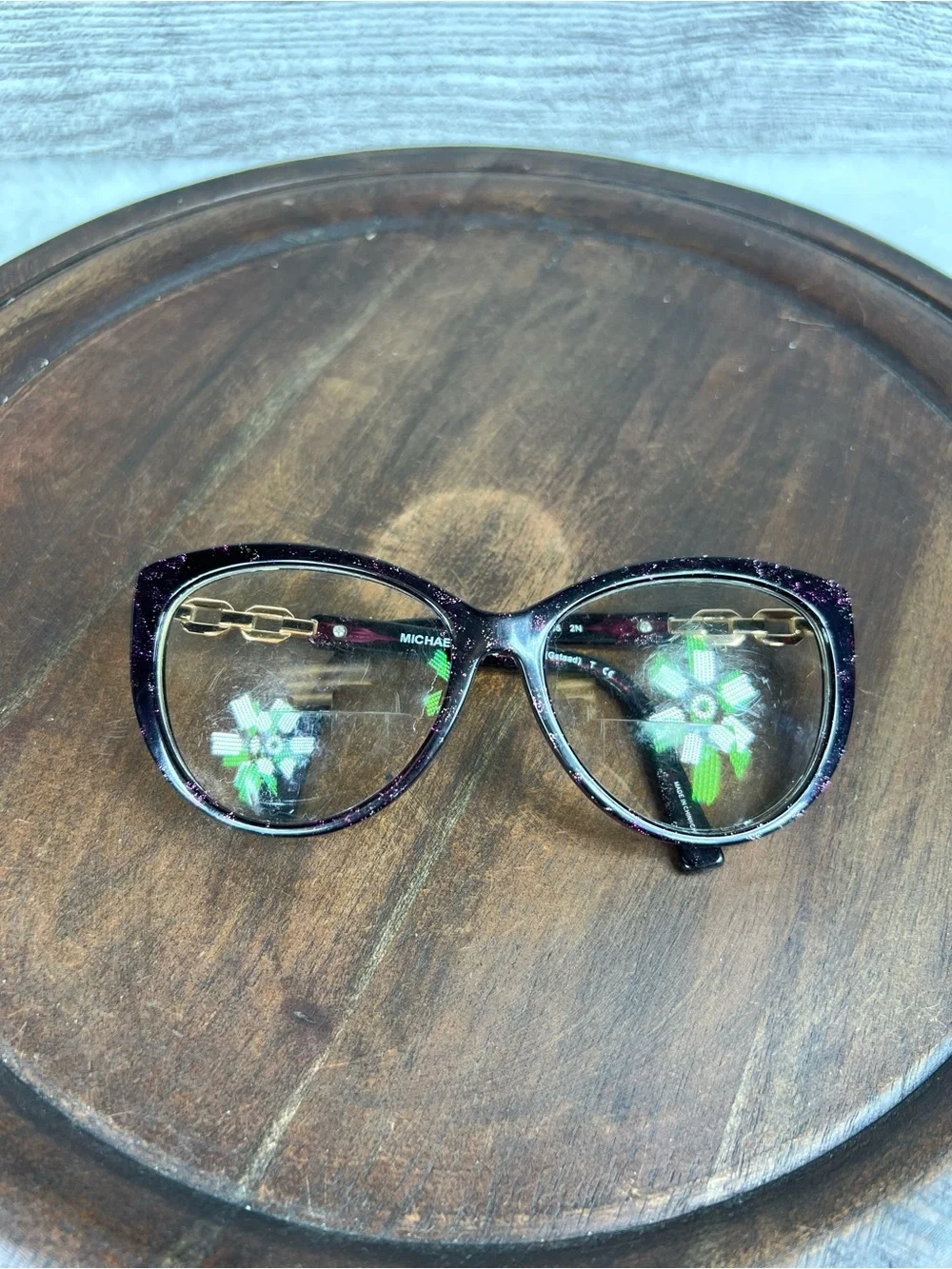 Michael Kors Sunglasses Frame Only 2009 (Gstaad) Black Purple Glitter Cat Eye
